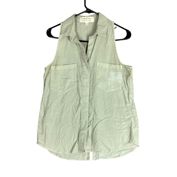 Anthropologie Cloth & Stone Womens Shirt Green Sleeveless Button Down VNeck XS - Picture 1 of 13